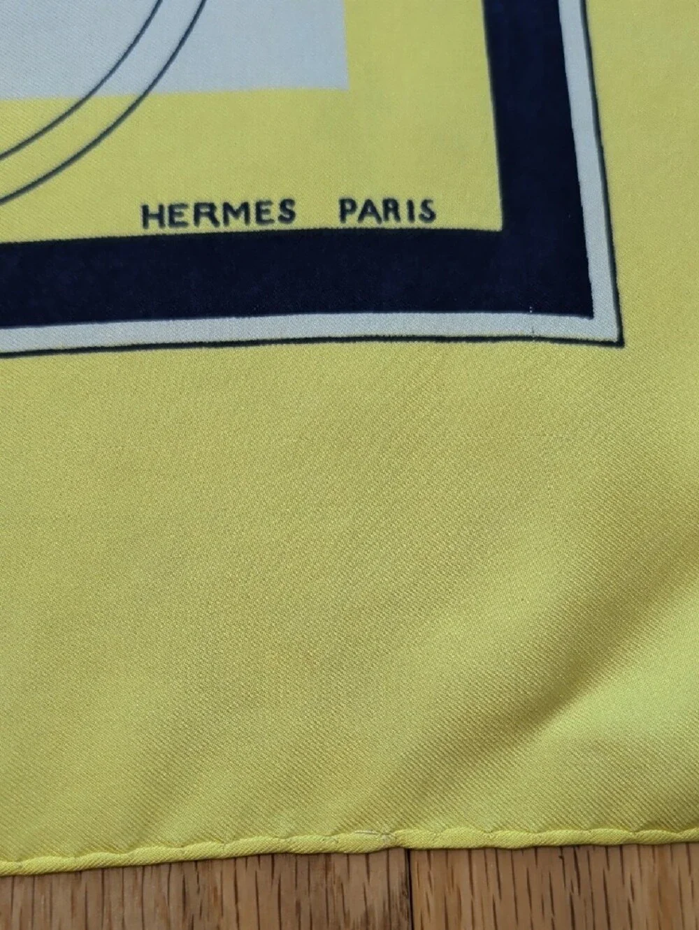 Hermes Yellow and Navy Silk Scarf